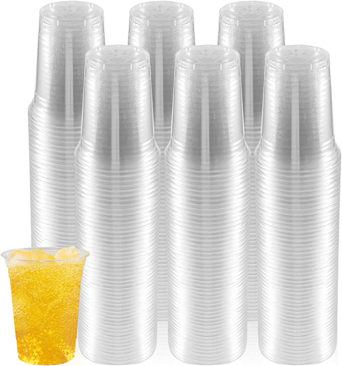 Alliebe 300 Count 473ml - 16 oz Clear Plastic Cups PET Clear Water Plastic Beer Glass Cups for Restaurants Coffee Shops and Camping Party (300pcs)