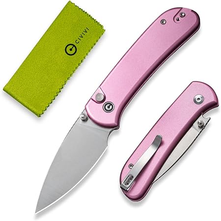 CIVIVI Qubit Pink Pocket Knife for EDC,Folding Utility Knife with 2.98" 14C28N Blade Aluminum Handle,Fashion Gifts for Women,Men C22030E-5