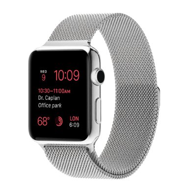 Apple Watch Band Oittm 38mm Milanese Loop with Unique Magnet Lock iWatch Ultra Lightweight Mesh Stainless Steel Bracelet Strap with Connector for Apple Watch All Models Silver 38mm