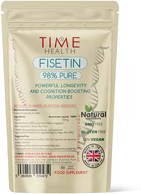 Fisetin - Ultra Pure & Naturally Derived - 100mg - 60 Capsules - Anti-Ageing - Autophagy - Senolytic - GMP Standards - UK Made - Vegan (60 Capsule Pouch)