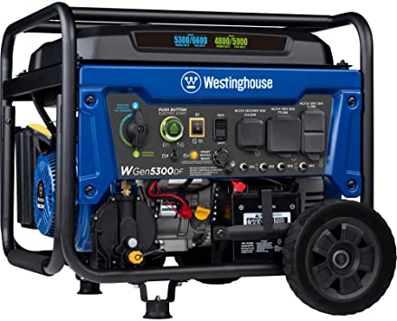 Westinghouse WGen5300DF Dual Fuel Portable Generator with 120/240 Volt Selector 5300 Rated 6600 Peak Watts Gas or Propane Powered, CARB Compliant, RV and Transfer Switch Ready