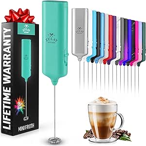 Zulay Kitchen Powerful Mini Milk Frother Handheld - Electric Hand Mixer - Portable Frother Wand for Coffee - Small Drink Blender for Lattes, Cappuccino, Matcha, Hot Chocolate, Creamer - Aqua