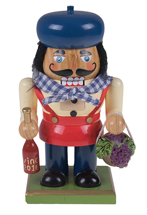 Traditional Wooden Chubby Italian Nutcracker by Clever Creations | Wine Bottle and Basket of Grapes | Festive Christmas Decor | 7" Tall Perfect for Shelves and Tables