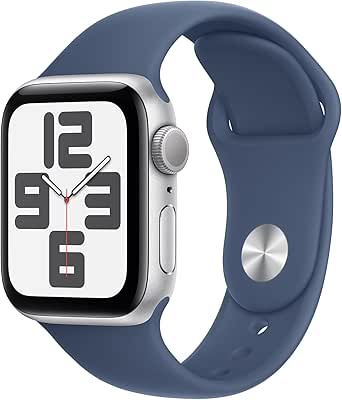 Apple Watch SE (2nd Gen) [GPS 40mm] Smartwatch with Silver Aluminium Case with Denim Sport Band M/L. Fitness and Sleep Trackers, Crash Detection, Heart Rate Monitor, Retina Display