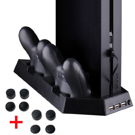 Zacro Vertical Stand Cooling Fan Dual Charging Station with Dual USB HUB Charger Ports for Playstation 4 DualShock 4 Controllers