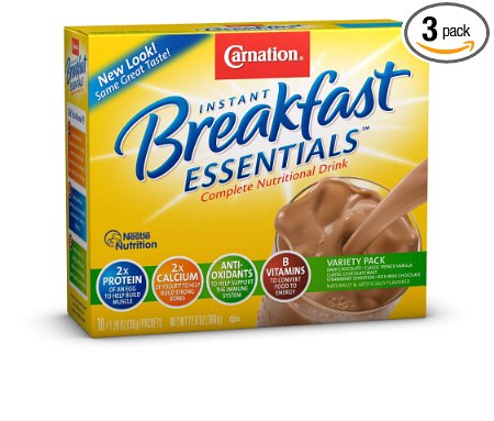Carnation Instant Breakfast Essentials, Variety Pack, 10 count, 1.26-Ounce Units (Pack of 3)