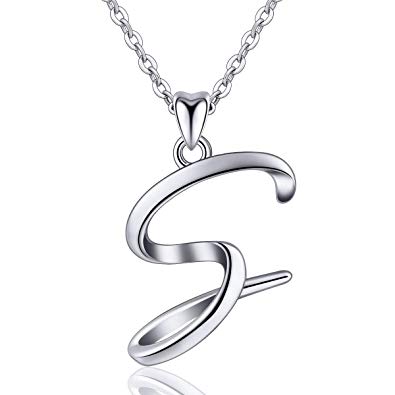 EUDORA Sterling Silver Necklace 26 Letters Alphabet Personalized Charm Pendant with 18inch O-Ring Chain