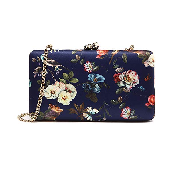 two the nines Women's Floral Print Satin Evening Bag Clutches Thin Chain Hardcase Purses