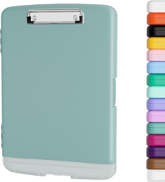 Piasoenc Clipboard with Storage, 8.5x11" Storage Clipboards with Pen Holder and A4 Legal Paper Folder, Heavy Duty Plastic, Folio & Side-Opening, Low Profile Clip, for Nurses, Teachers, Lawers, Teal