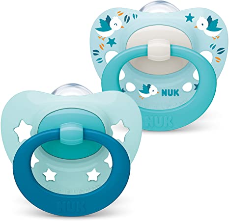 NUK Signature Baby Dummy | 0-6 months | BPA-Free Silicone Soothers | Blue Stars | 2 Count