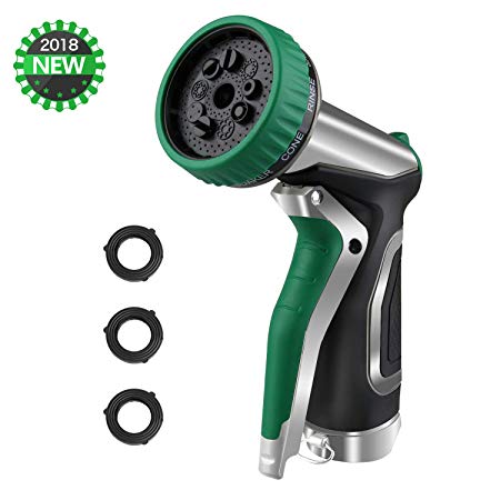 Gamegie Garden Hose Nozzle Spray Nozzle, hose nozzle heavy duty with 9 Adjustable Watering Patterns, Slip and Shock Resistant hose spray,High Pressure Water Hose Nozzle, Thumb Control, Car Wash &Water