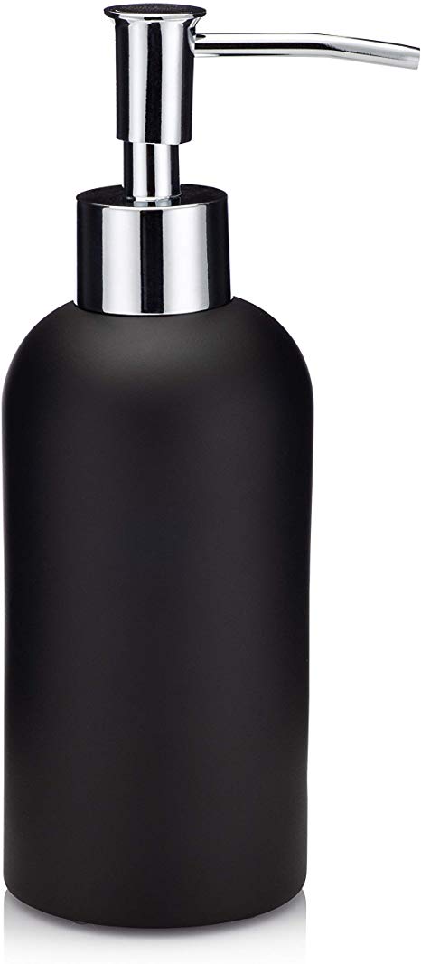 EssentraHome Matte Black Soap Dispenser with Chrome Metal Pump for Bathroom, Bedroom or Kitchen. Also Great for Hand Lotion and Essential Oils.