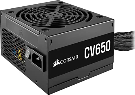 Corsair CV650 80 Plus Bronze Non-Modular ATX 650 Watt Power Supply (Full Continuous Power, 120 mm Low-Noise Cooling Fan, Compact Casing, Black Sleeving and Casing) UK - Black