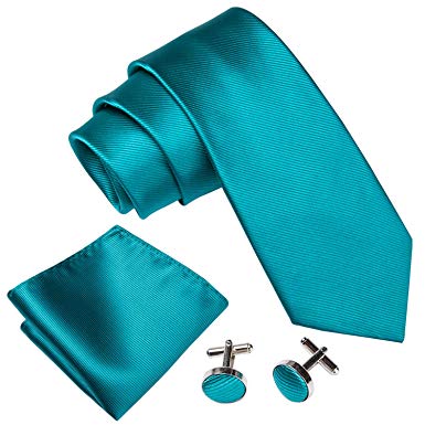 Barry.Wang Solid Colors Men Ties Handkerchief Cufflinks Necktie Set for Wedding Business