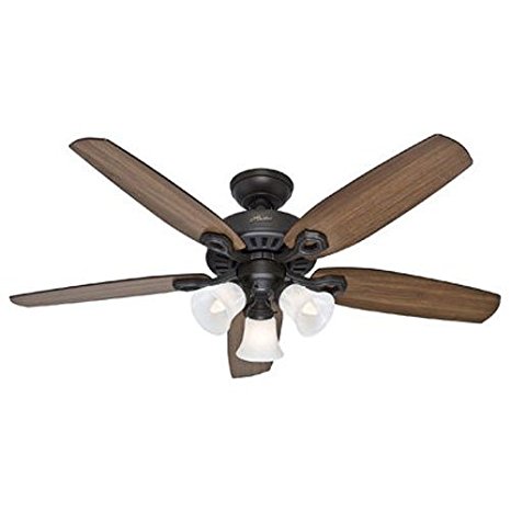 Hunter 53238 Builder Plus 52-Inch Ceiling Fan with Five Harvest Mahogany/Brazilian Cherry Blades and Swirled Marble Glass Light Kit, New Bronze