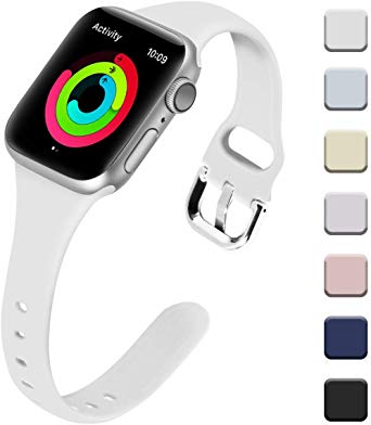 Allbingo Thin Bands Compatible with Apple Watch Band 38mm 40mm 42mm 44mm, Feminine Women Narrow Slim Silicone Replacement Wristbands for iWatch Series 4/3/2/1 (White, 38mm/40mm)