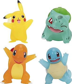 Pokemon Battle Figure 4 Pack - Translucent Figures Features 3-Inch Pikachu, Charmander, Bulbasaur, Squirtle - Authentic Details