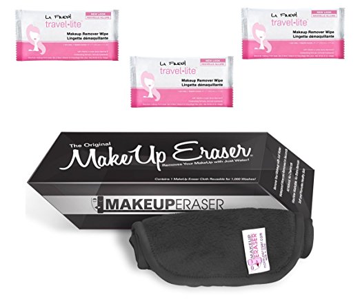 Makeup Eraser Black Colored Cloth - Chemical Free Makeup Removing Cloth - Machine Washable - Comes with LA Fresh Makeup Remover Wipes