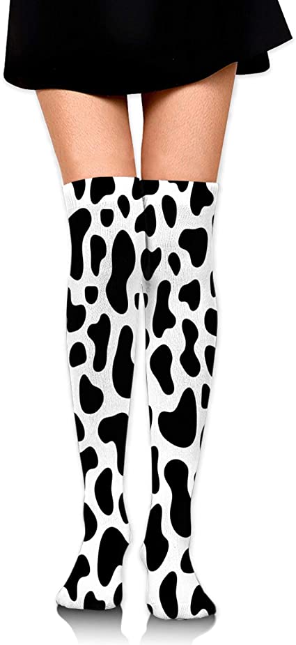 Thigh Knee High Cow Goat Print Socks for Women | Compression Black and White Non Slip Long Boot Stocking | Thick Warm Girls Fashion Animal Series Stocking Over the Knee