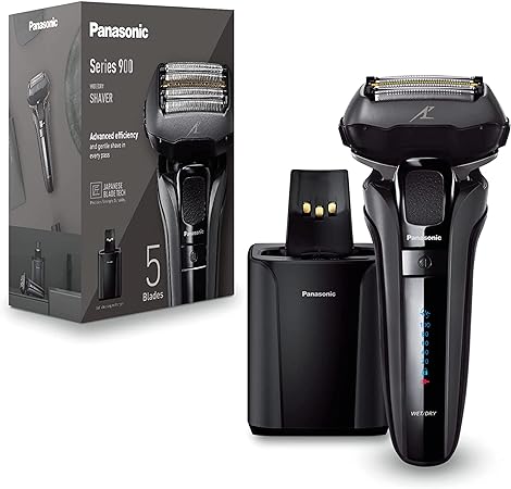 Panasonic ES-LV9U Wet & Dry 5-Blade Electric Shaver for Men - Precise Clean Shaving with Cleaning & Charging Stand, Black - UK 2 pin plug