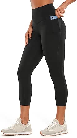 CRZ YOGA Womens Butterluxe Workout Yoga Capri Leggings 23 Inches - High Waist Crop Pants with Pockets Buttery Soft Gym