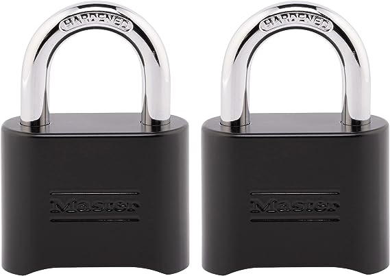 Master Lock Combination Lock, Set Your Own Combination Padlock, Indoor and Outdoor Lock, Weatherproof Code Lock, 2 Pack, 178EC2, Black