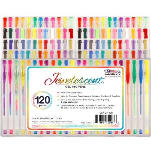 US Art Supply® Jewelescent® 120 Gel Pen Set - Professional Artist Quality Gel Ink Pens in Vibrant Colors - Classic, Glitter, Metallic, Neon, Pastel & Swirl Colors - 100% Satisfaction Guarantee