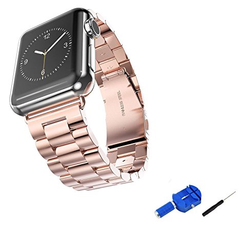 WESHOT Apple Watch Band Stainless Steel, Classic Buckle Clasp Strap With Watch Tool for Apple Watch 38MM Rose God
