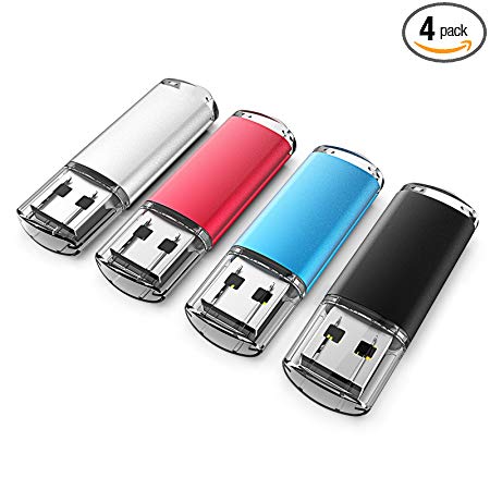 KEATHY 4 Pack 16GB USB Flash Drive USB 2.0 Thumb Drive Memory Stick Jump Drive Pen Drive - Black/Red/Blue/Silver (16GB, 4 Mixed Color)