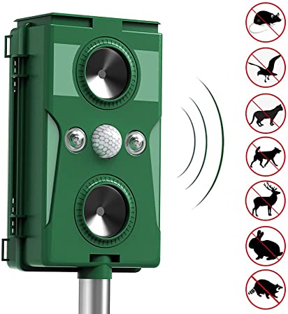 Wikomo Animal Repeller Solar Powered Ultrasonic Motion Sensor and Flashing Light Animal Repeller for Dogs, Cats, Squirrels, Deers, Rats
