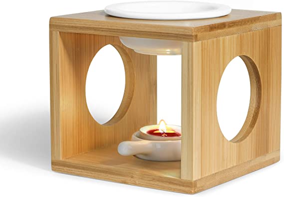 ComSaf Bamboo Essential Oil Burner, Scented Wax Melt Burner with Tealight Candle Holder, Aromatherapy Aroma Burner Oil Diffuser Candle Tealight Oil Warmer, Yoga Spa Home Bedroom Decor Gift