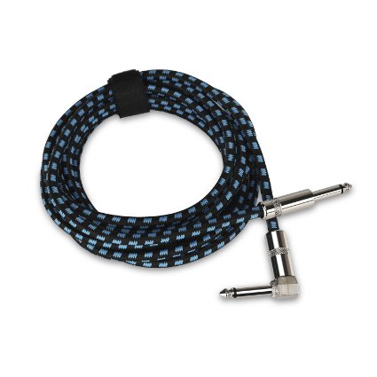 Professional 10 Feet 1/4" (6.3mm) Straight to Right Angle Male to Male Mono Braided Guitar/Bass/Keyboard Instrument Cable-Tweed Woven Jacket