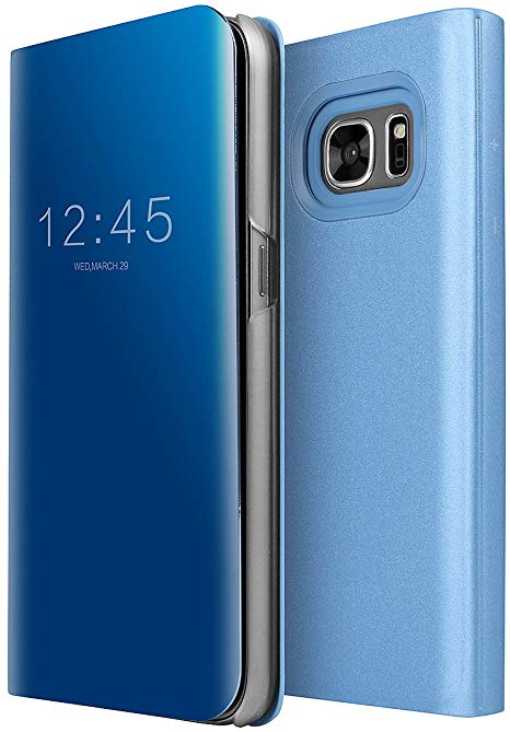 Galaxy S7 Edge Case, AICase Luxury Translucent View Window Sleep/Wake Up Function Cover Mirror Screen Flip Electroplate Plating Stand Full Body Protective Case for Samsung Galaxy S7 Edge (Blue)