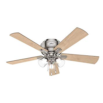 Hunter Indoor Low Profile Ceiling Fan, with pull chain control - Crestfield 52 inch, Brushed Nickel, 54209