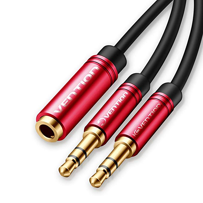 Vention Headphone Splitter 3.5mm Female to 2 Dual 3.5mm Male for Computer Mic Audio Y Splitter Cable Headset Earphone to PC Adapter（Cable Length：30cm） (Red)