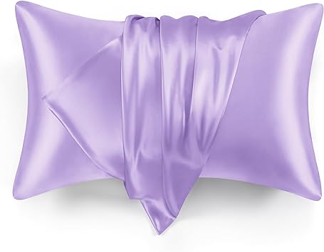 Love's cabin Silk Satin Pillowcase for Hair and Skin (Light Purple, 20x30 inches) Slip Pillow Cases Queen Size Set of 2 - Satin Cooling Pillow Covers with Envelope Closure