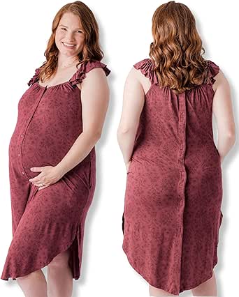 Kindred Bravely Ruffle Strap Labor and Delivery Gown | 3 In 1 Labor, Delivery, Nursing Gown for Hospital