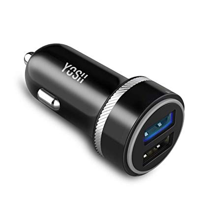 YOSH Car Charger USB Car Adapter Chargers, Ultra-Compact 12V 24W Dual Port Car Cigarette Lighter Mobile Charger, Fast Charging for iPhone X XR XS 8 7 6 5, Samsung s9 s8 j7, Huawei P20 Mate20, Laptop