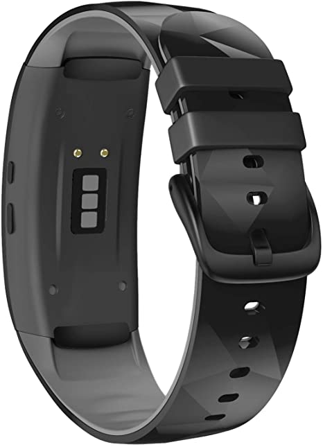 NotoCity Compatible with Samsung Gear Fit2 Pro Bands Replacement Silicone Band for Samsung Gear Fit2 / Gear Fit 2 Pro Smartwatch (Black-Grey, Large)