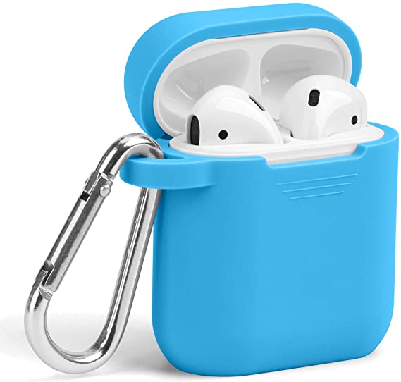 Airpods Case, GMYLE Silicone Protective Shockproof Wireless Charging Airpods Earbuds Case Cover Skin with Keychain kit Set Compatible for Apple AirPods 2 & 1 – Light Blue