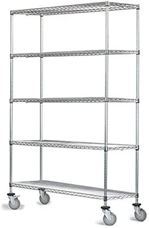 24" Deep x 48" Wide x 69" High 5 Tier Chrome Wire Shelf Truck with 1200 lb Capacity
