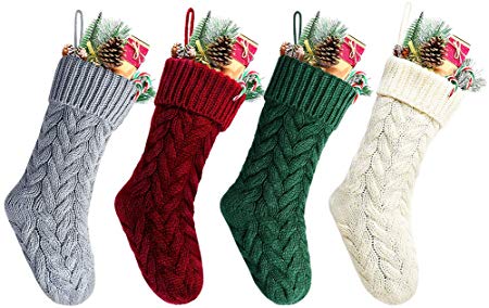 Kunyida Pack 4,18 Inches Burgundy, Green, Ivory, Gray Knit Christmas Stockings