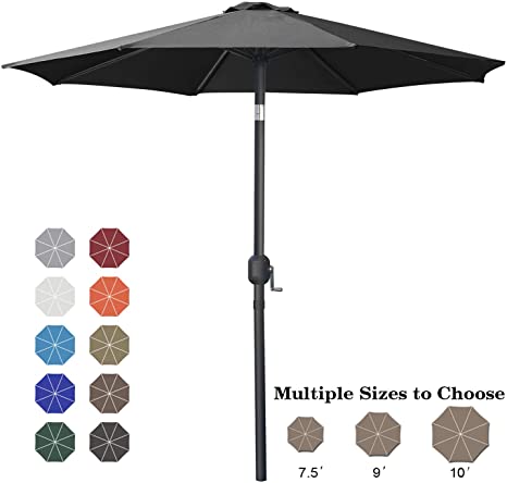 ABCCANOPY 9' Patio Umbrella Table Market Umbrella with Push Button Tilt for Garden, Deck, Backyard and Pool, 6 Ribs 13 Colors,Dark Gray