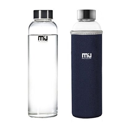 MIU COLOR® 550ml Eco-friendly Glass Water Bottle,BPA-Free Portable Sports Bottle,Leak-proof Stainless Steel Cap with Nylon Sleeve Drinking Bottle