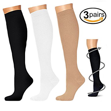 Compression Socks (3 Pairs), 15-20 mmhg is BEST Graduated Athletic & Medical for Women, Running, Flight, Travel, Nurses, Pregnant - Boost Performance, Blood Circulation & Recovery
