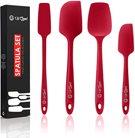Silicone Spatula Set | 4 Versatile Tools Created for Cooking, Baking and Mixing | One Piece Design, Non-Stick & Heat Resistant | Strong Stainless Steel Core (UpGood Kitchen Utensils, Red)