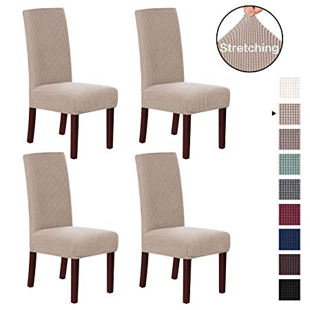 H.VERSAILTEX Dining Chair Slipcover High Stretch Jacquard Dining Room Chair Slipcovers Sets Washable Removable Chair Slipcover Dining Chair Protector Cover for Dining Room, Set of 4, Sand