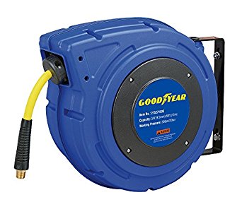 Goodyear 27527153G Enclosed Retractable Air Compressor/Water Hose Reel with 3/8 in. x 50 ft. Hybrid Polymer Hose, Max. 300PSI