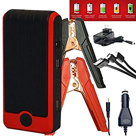 PowerAll XL2 Supreme 600A Portable 16,000 mAh Lithium Car Jump Starter with Power Bank, LED Flashlight and Carrying Case   New Titan Clamps and TUFF Carrying Case