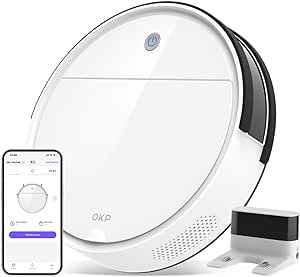 OKP Robot Vacuum Cleaner, Tangle-Free, Super Thin, Low Noise, Powerful Suction, Cleaning Schedules, Self-Charging, Robotic Vacuums with Wi-Fi/App/Alexa Control, Ideal for Pet Hair Carpets Hard Floors